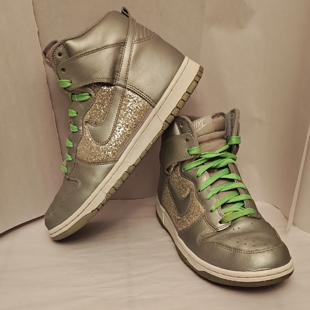 Nike Women’s High-Top Sneakers in Metallic Silver with Glitter